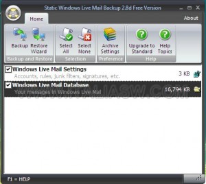 Static Windows Live Mail Backup - Main