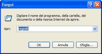 regedit - windows xp, esegui