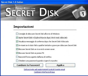 Secret Disk - Impostazioni