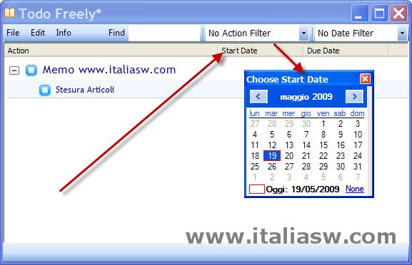 Todo Freely - Calendario Inizio e fine Task