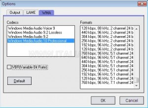 Free WMA MP3 Converter - Opzioni WMA