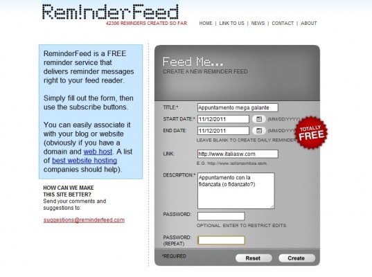 ReminderFeed - Creazione Evento