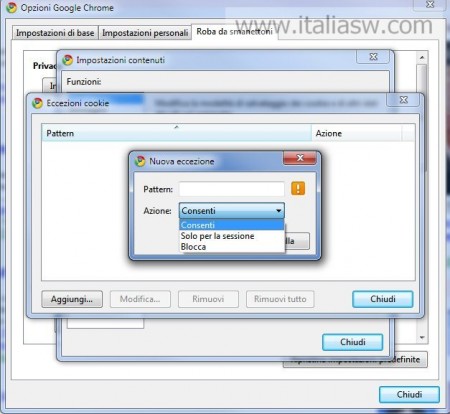 Screenshot - Chrome 7 Opzioni Cookie