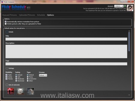 Screenshot - flickr schedulr opzioni