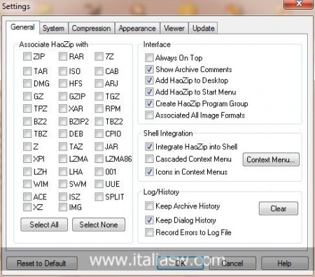Screenshot - haozip opzioni