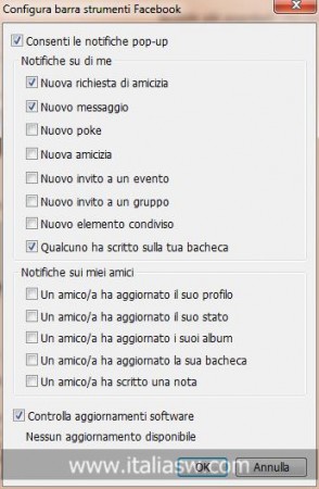 Screenshot - opzioni configurazione fb toolbar