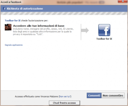 Screenshot - richiesta autorizzazione