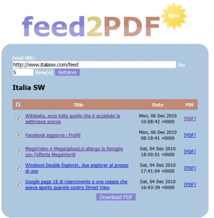 Screenshot - Feed2PDF