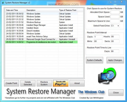 Screenshot - System Restore Manager 2