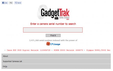 Screenshot - GadgetTrack Serial Search