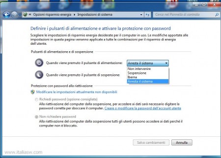 Screenshot - Windows 7 Pulsante di alimentazione comportamento - 04