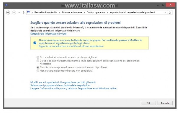 Windows 8 segnalazione errori - 05