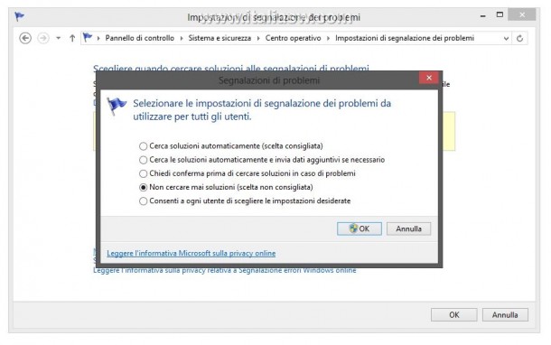 Windows 8 segnalazione errori - 06